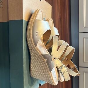b.o.c. Cream Wedge Sandals with Strappy Design and Ankle Strap